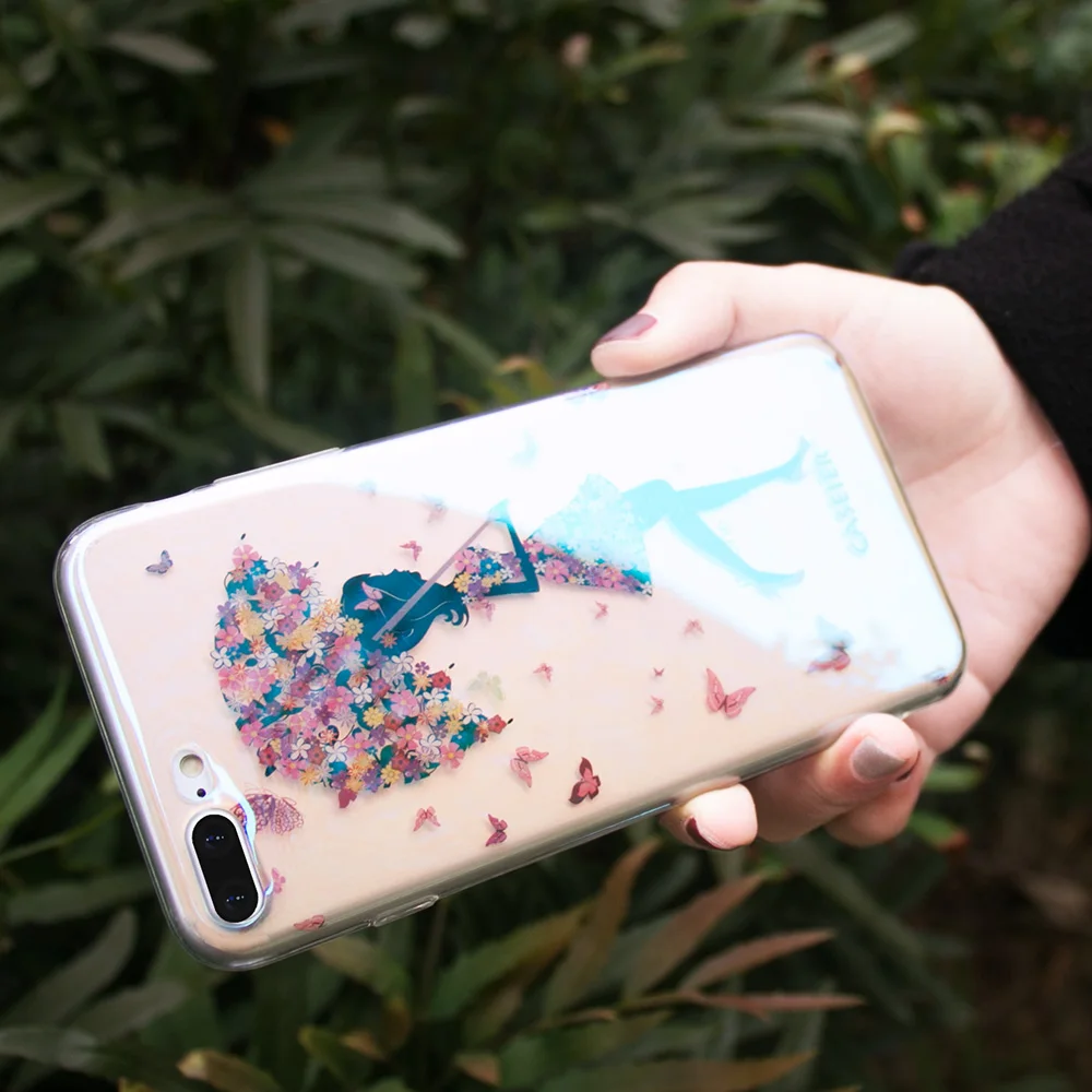 CASEIER чехол синий луч для iPhone 7 роскошный силиконовый телефона Plus девушка цветок