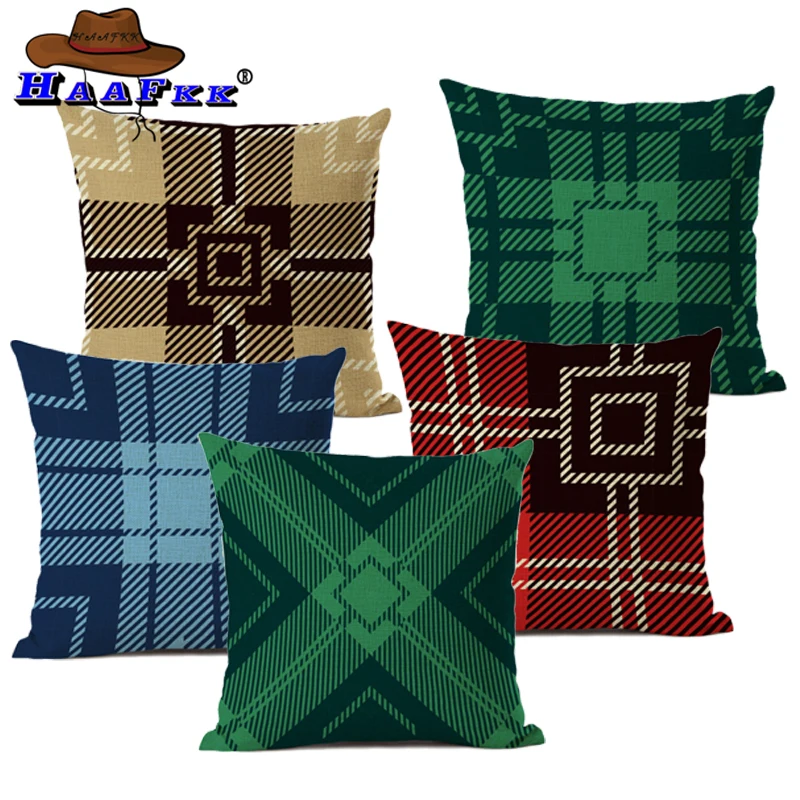 Подушка с геометрическим рисунком льняная хлопковая декоративная наволочка для