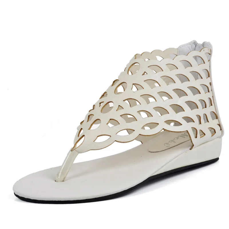 Женские в римском стиле сандалии с вырезами на танкетке дизайнерские женские