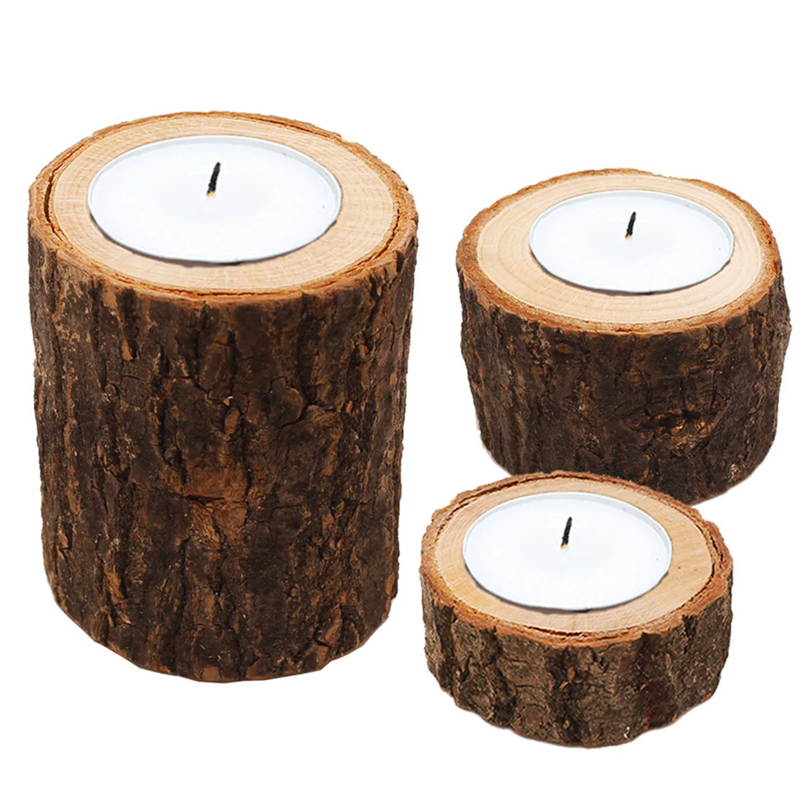 

Wooden Bark Candlestick Candle Holders Stand 1Pcs Cactus Succulent Planter Flower Pot Rustic Wedding Party Home Decoration