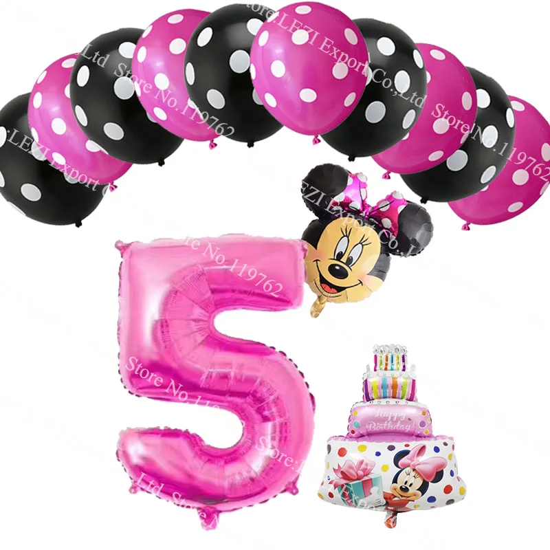 Minnie 05 13 шт./лот, фольгированные воздушные шары с цифрой 1, 2, 3, 4, 5, воздушные шары для торта на день рождения для детей, украшение на день рождения, латексные гелиевые шары в горошек для малышей - Цвет: Minnie 05