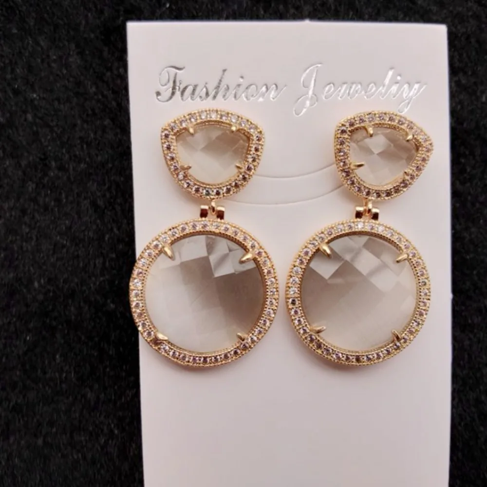 Cute Round Stone Earrings for Women Pendientes Candy Color Drop Statement Luxry Gold Rhinestone Earring Indian Jewelry | Украшения и