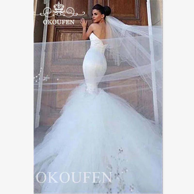 Романтическое пышное свадебное платье русалки с бусинами 2019 Белый Тюль Длинный