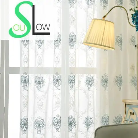 Slow Soul синяя Европейская хлопковая белая вышитая Цветочная занавеска s Тюль Cortinas