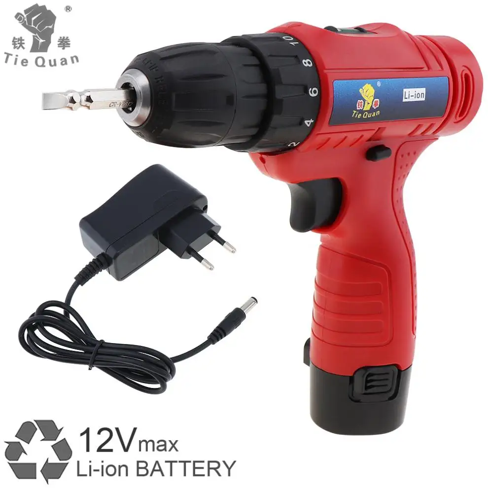 AC 100-240 V Беспроводная 12V электрическая дрель/отвертка с переключателем регулировки вращения и 18 зубчатым моментом для обработки винтов