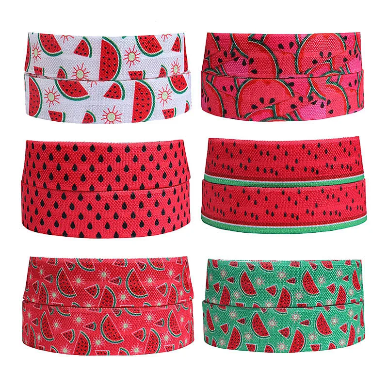 

New arrival watermelon printed summer elastic ribbon for kids hairbands