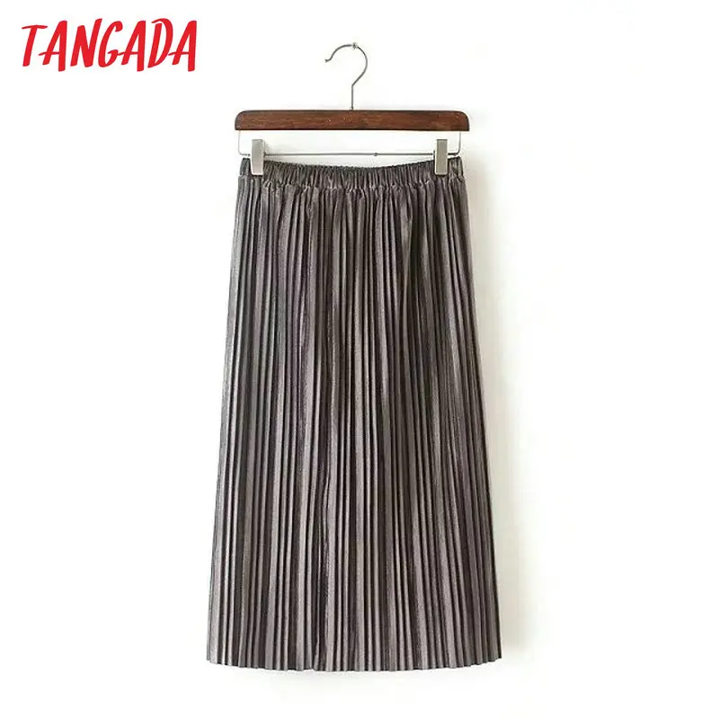 Tangada бархатная юбка плиссированная плиссе ниже колена коричневая черная миди в