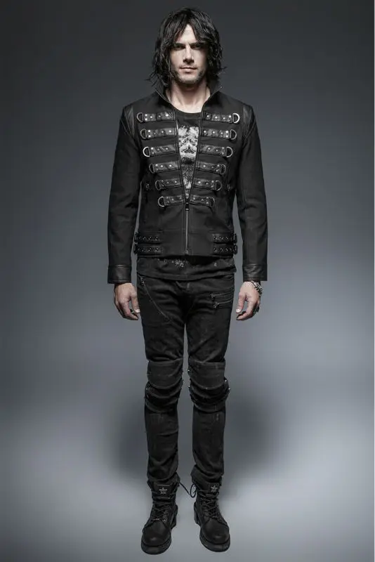 Панк рок Модные крутые мужские готические пальто куртка черный ретро Клубные