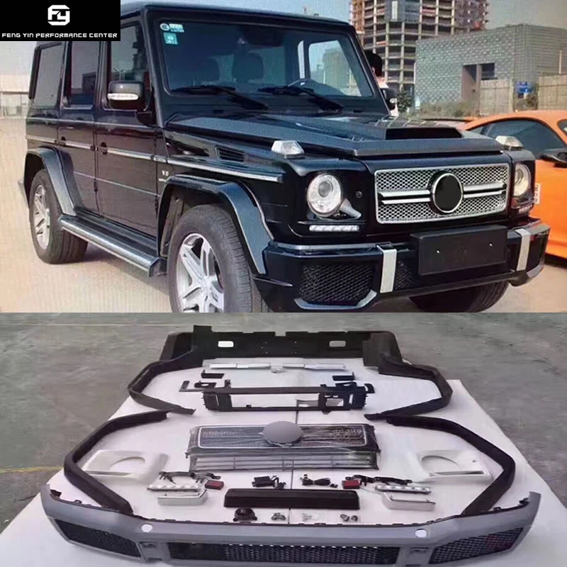 W463 G65 комплект кузова автомобиля ПУ Неокрашенный передний бампер задний бампер круглые брови для Mercedes Benz W463 G63 AMG