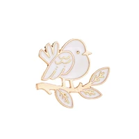 simple style vivid leaves branch cartoon white bird sweet golden brooches for women