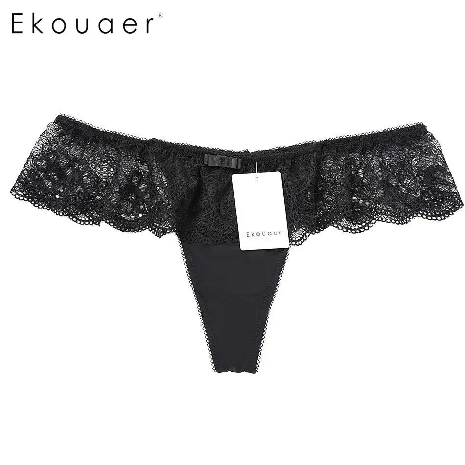 Ekouaer 3 шт./лот сексуальные кружевные стринги трусы нижнее белье женские Полностью