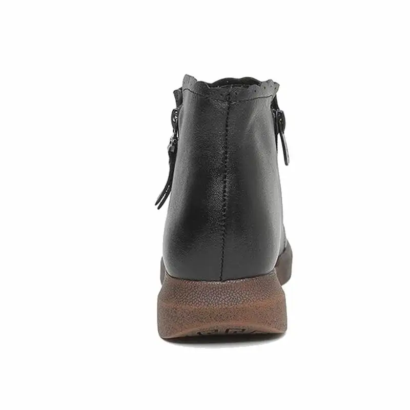 Женские зимние ботинки из натуральной кожи Винтажные на плоской подошве мягкой
