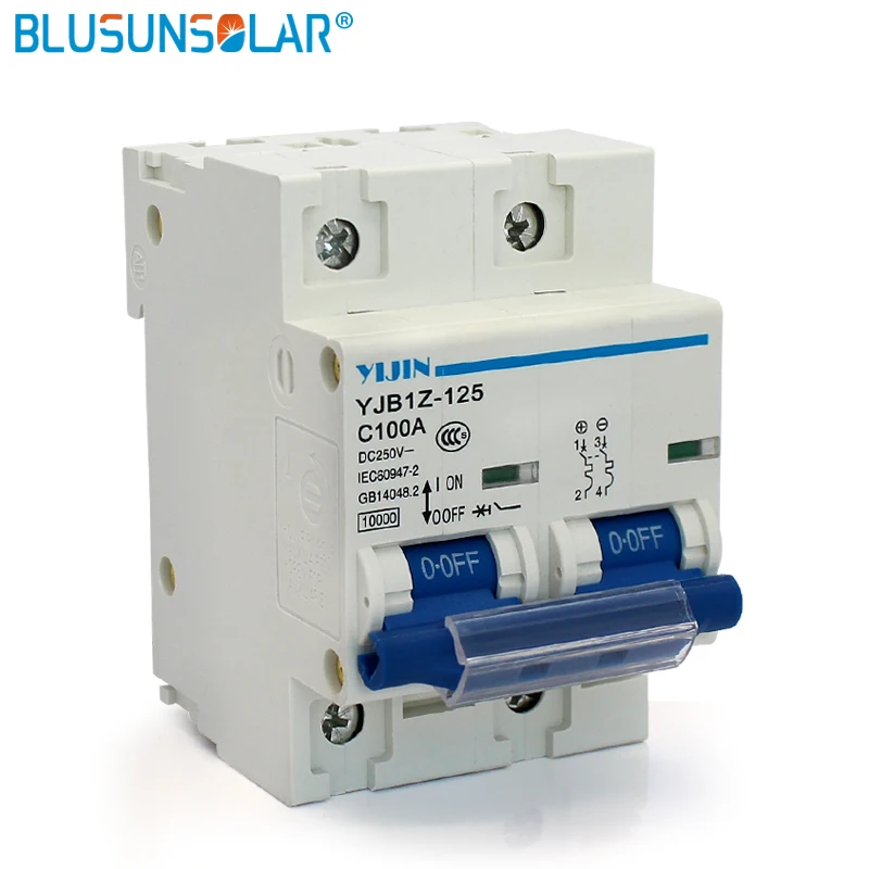 

1 pieces 2P 100A DC500V MCB Circuit Breaker For Solar PV Power System Protection Disconnect Switch use to 35mm Din Rail