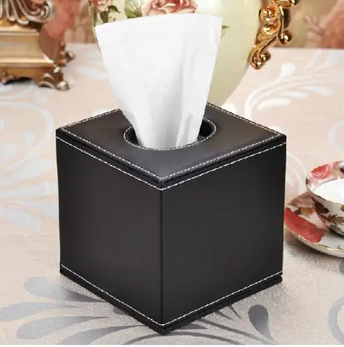 

fashion square wooden structure leather tissue box napkin box toilet paper holder for home decoration PZJH013