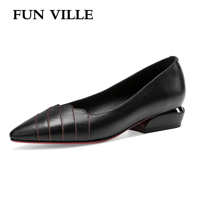 

FUN VILLE New Fashion Spring Summer shoes Women Pumps Genuine Leather Low Heels Casual shoes Pointed Toe Sexy Ladies Shoes