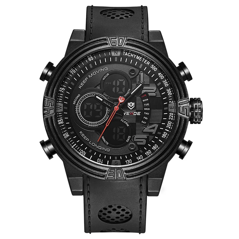 WEIDE кварцевые повседневные часы, военные спортивные часы, водонепроницаемые, несколько часовых поясов, мужские часы, будильник, электронные наручные часы - Цвет: Кофе