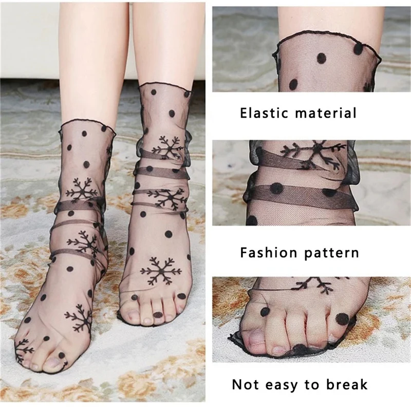 Женские носки сексуальные кружевные счастливые женские Kawaii черные летние