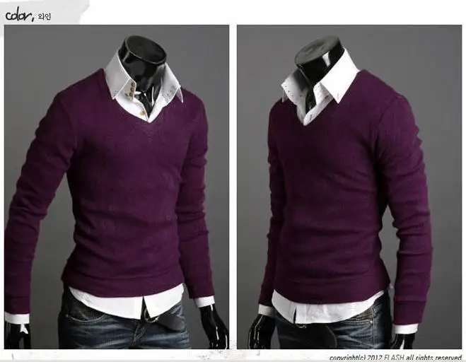 Hot sale High Quality Casual Long sleeve men V Neck Black/Grey/Purple/Yellow/Coffee/Wine red M/L/XL/XXL SweatShirt | Мужская одежда