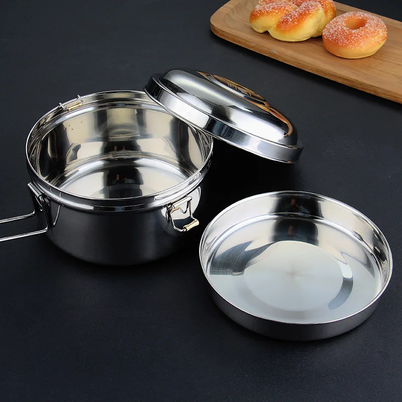 Ланч бокс из нержавеющей стали круглый для студентов с крышкой изоляционная чаша