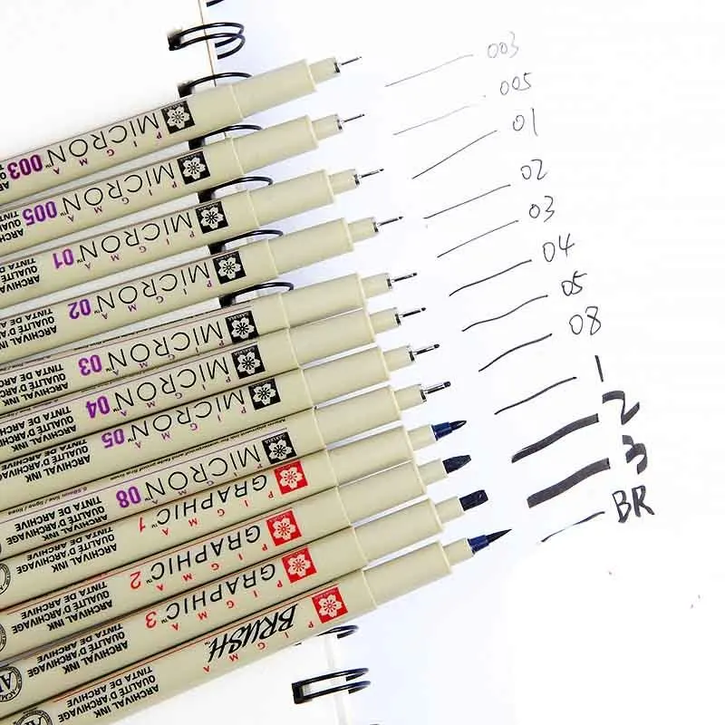 Японские тонкие ручки Sakura Pigma Micron набор разноцветных игл кисть для рисования