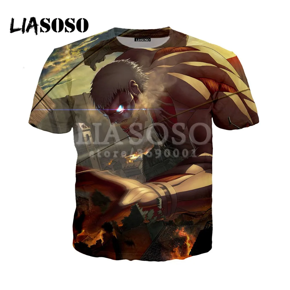 LIASOSO 2018 Женская и мужская футболка с 3D принтом Attack on Titan Shingeki No Kyojin летняя пуловер в