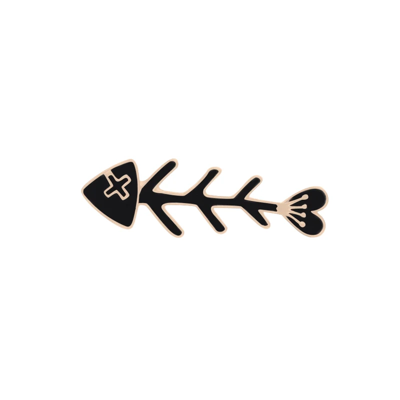 fish bone Модная брошь-животное, женские булавки, 1 шт., черная, белая кошка, жара, рыбья кость, Металлическая Булавка, лацкан, куртки, аксессуары, значок для пары - Окраска металла: fish bone