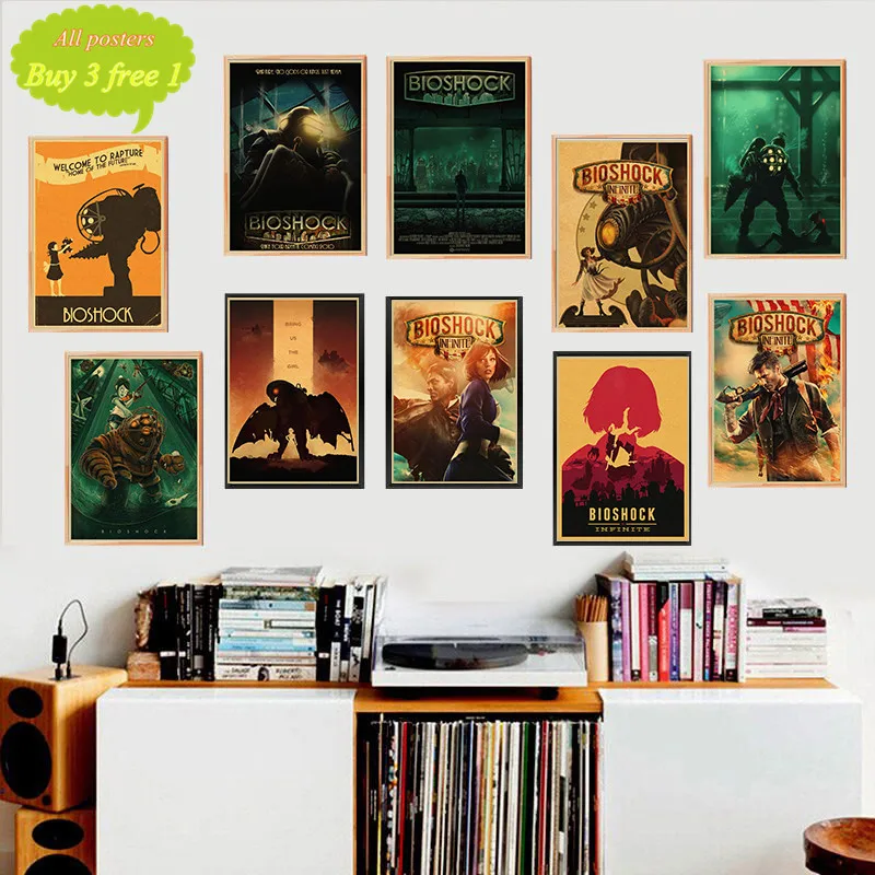 BioShock Retro poster Home Furnishing decoration Kraft Game Poster Drawing Painting Wall stickers