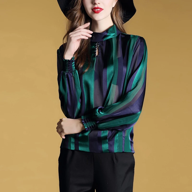 2019 летняя новая Универсальная Женская полосатая блузка шифоновая рубашка с