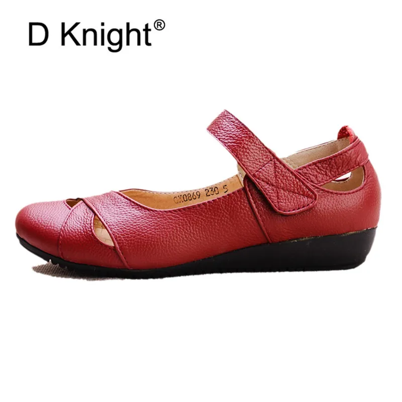 2021 Summer Shoes Women Genuine Leather Flat Sandals Comfortable Soft Hollow Hole Casual Mary Janes Ethnic Women's Shoes Sandals