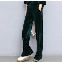 free shipping 2018 new fashion long trousers for women pants plus size s 5xl black wide leg european winter velvet black pants