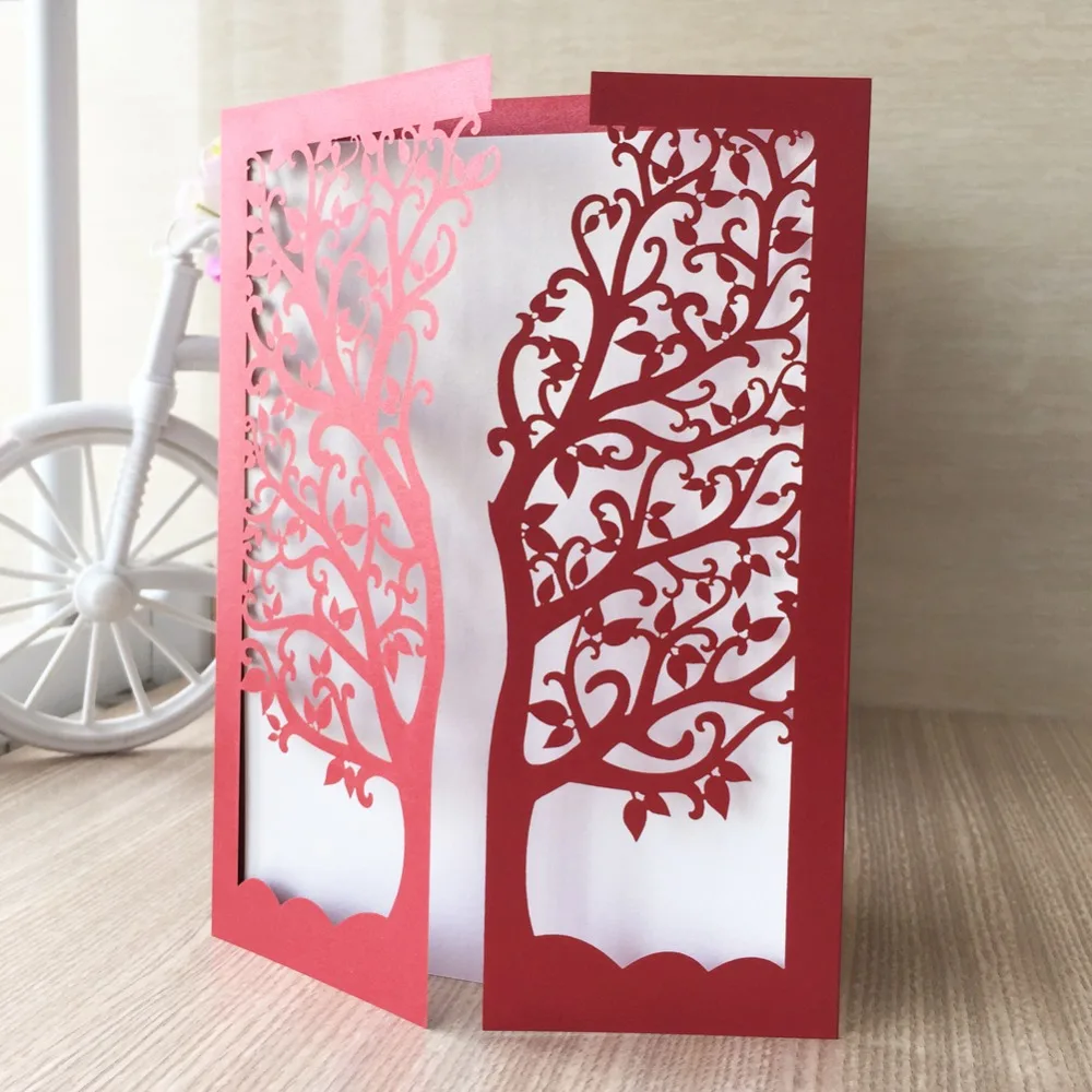

50pcs/lot hot sale chic tree design wedding party decoration paper craft laser cut wedding invitation card greeting card QJ-26