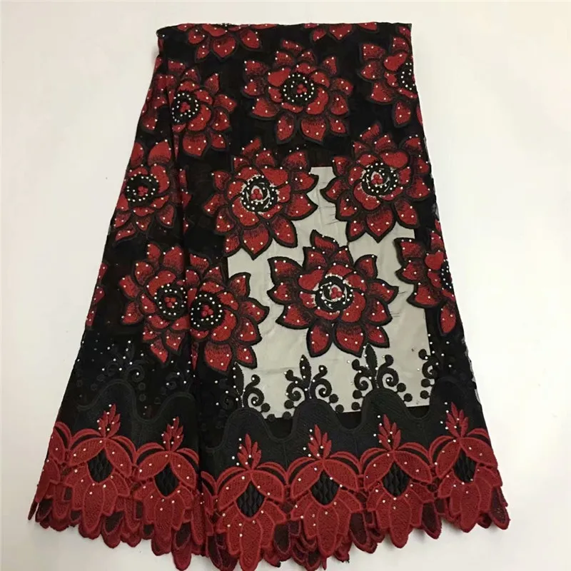 Wholesale Price red embroidered lace african cord Lace High quality french mesh fabric with Stone for party A1388-1 | Дом и сад