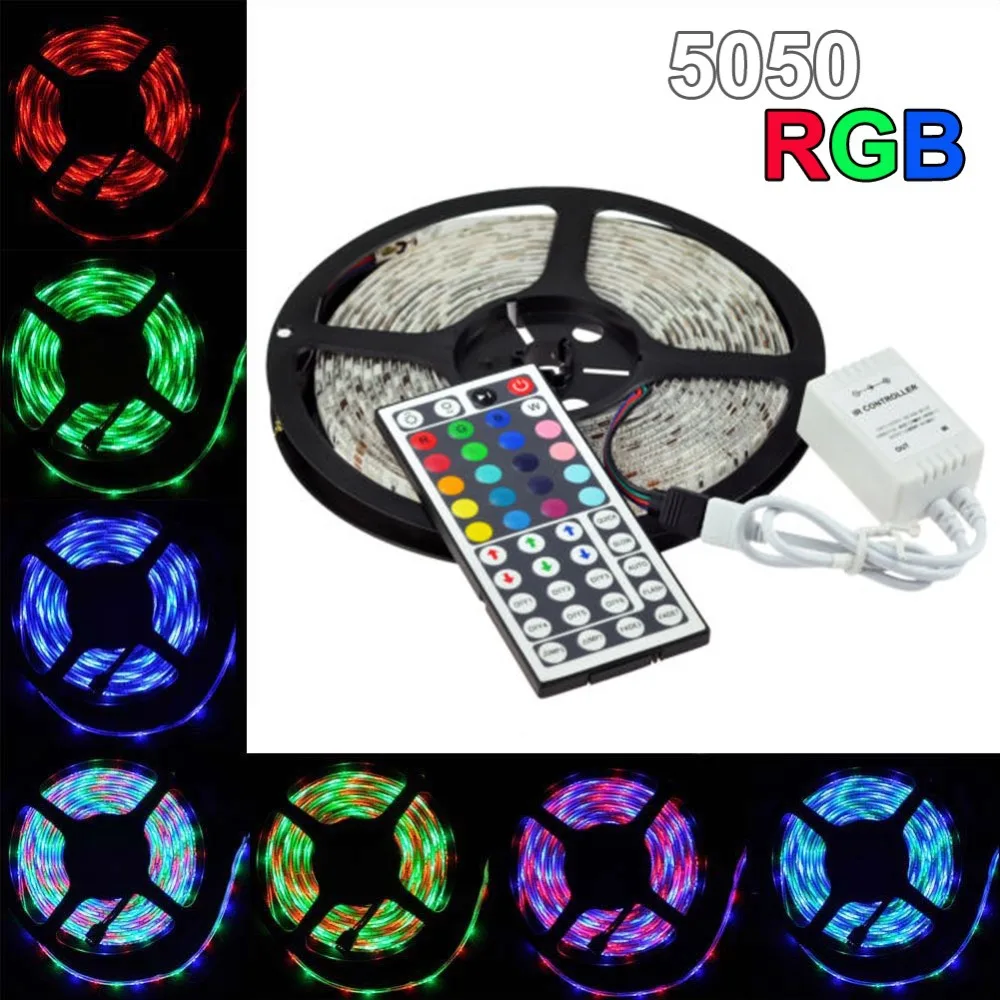 Гибкая светодиодная ленсветильник SMD 5 м 12 В А 5050 RGB 300 с пультом дистанционного