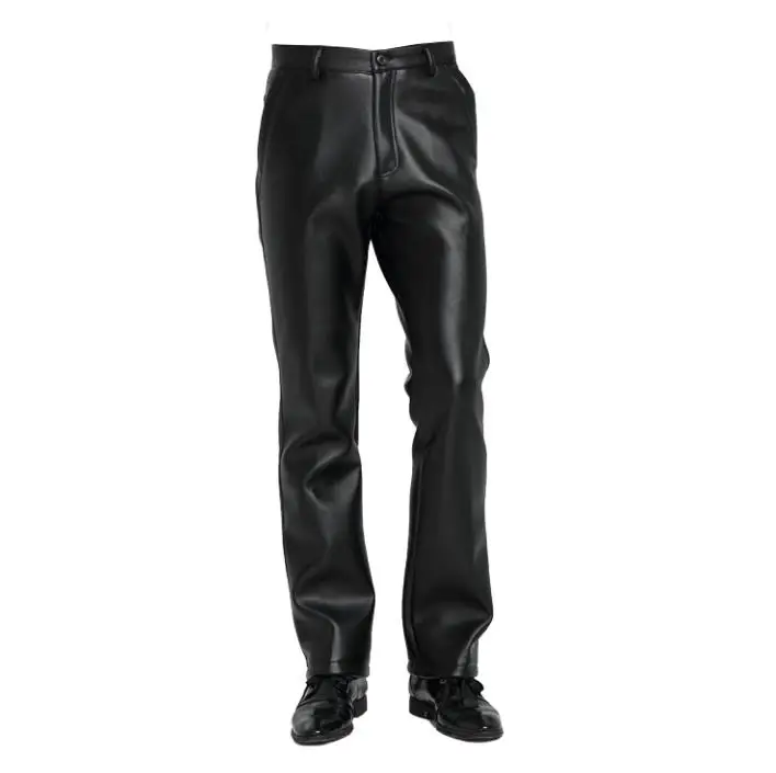 Plus velvet thickening loose waterproof winter personality fashion motorcycle faux leather pants mens feet pu trousers men | Мужская