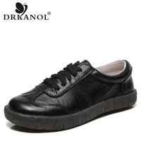 drkanol 2021 new spring women flat shoes lace up round toe genuine leather flats women casual shoes soft bottom ladies shoes