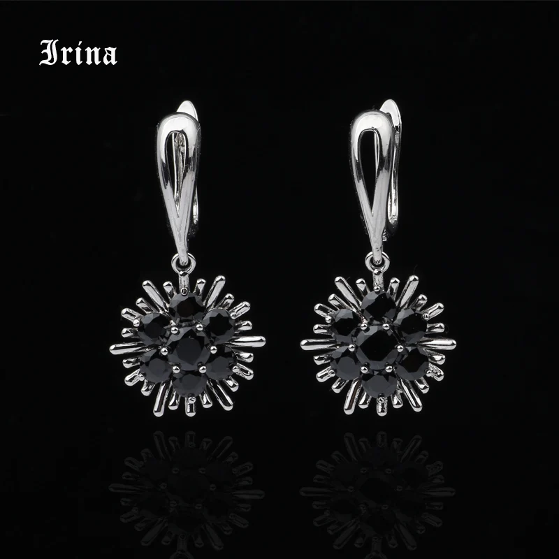 Black Irina Мода Золото; серебро; сережки brincos цветок Pendientes камень черные сережки со стразами для женщин партии - Окраска металла: Black