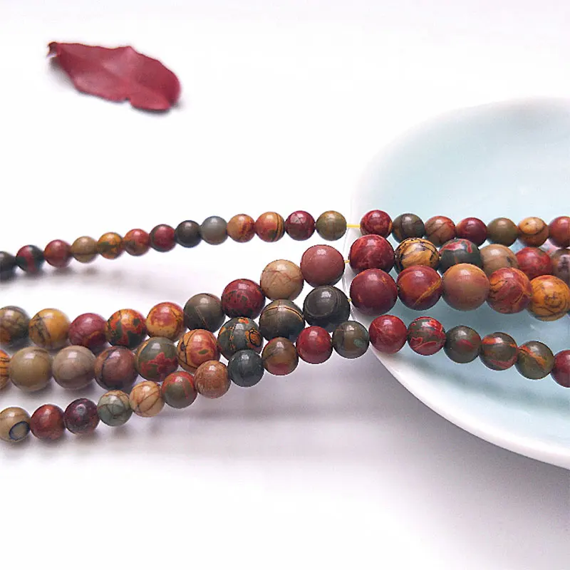 6-16mm Round Picasso Jaspers Beads Natural Stone For Jewelry Making Bracelets Women 15'' Needlework DIY | Украшения и