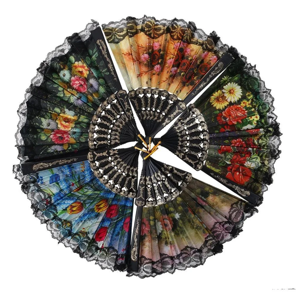 Винтажный складной кружевной вентилятор для танцев с испанскими цветами|fan