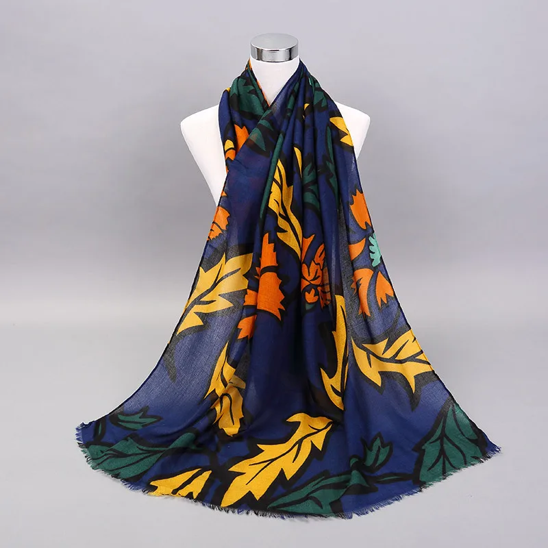 Женщины Винтаж Ретро Цветок Печати Хлопчатобумажный Шарф Длинные Шарфы Пашмины
