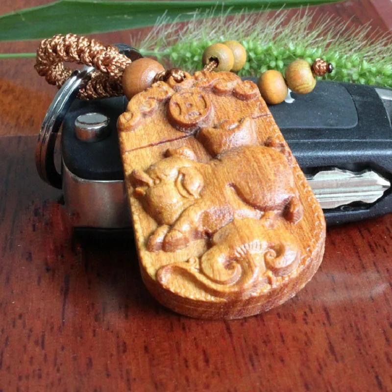 1 шт. новый дизайн дешевая Акция палисандр свинья резной брелок деревянные