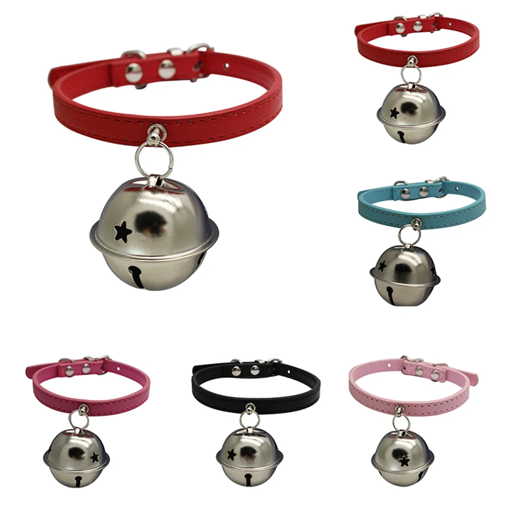 TINGHAO New selling Dog Collar Pet Cat Adjustable Faux Leather with Bell Puppy Necklace Gift | Дом и сад