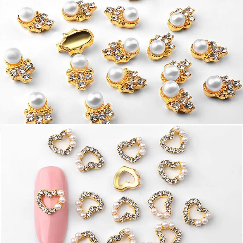 

Newest 10pcs Japanese fashion 3D alloy Nail art rhinestone decoration nails pearl jewelry top-level Korea nail care Charms
