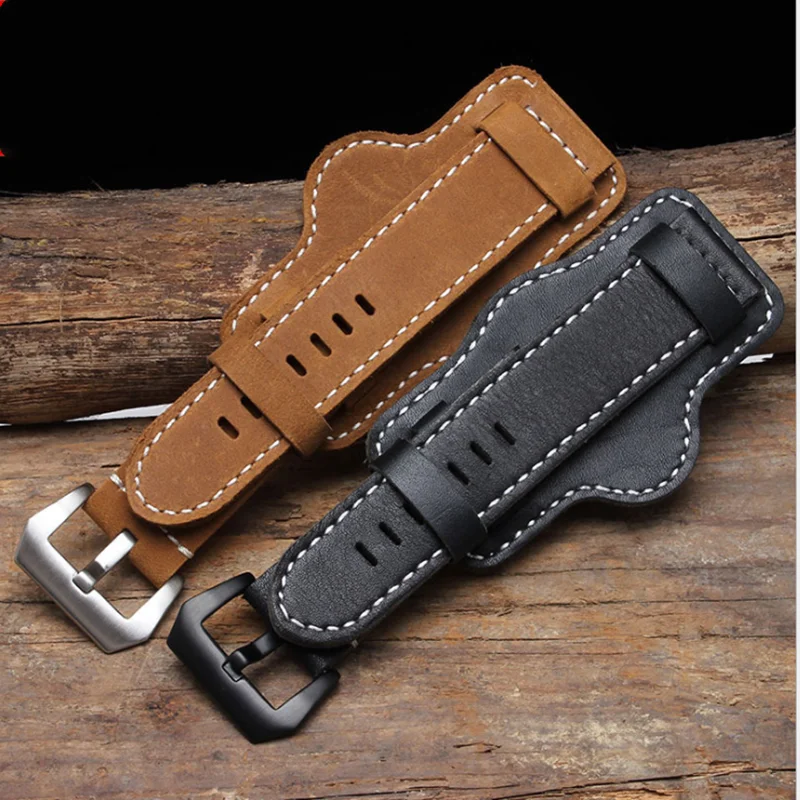 20 22mm 24mm 26mm high quality Cowhide Genuine Leather Watch Band with Stainless Steel Buckle Strap for PAM Thick Soft Watchband