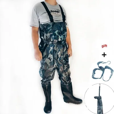Marine shoe size 46 Мужские и женские охотничьи водонепроницаемые ботинки для ловли нахлыстом, резиновые болотные сапоги, костюм с камуфляжные штаны - Цвет: Marine shoe size 46