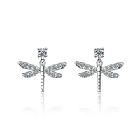 new fashion jewelry simple lovely 925 sterling silver mosaic zircon dragonfly earrings for women brincos oorbellen