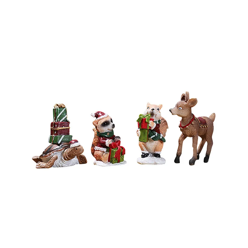 

4PCS/Lot Christmas Decorations For Home New Year Gifts Navidad Noel Resin Deer, Tortoise, squirrel and raccoon