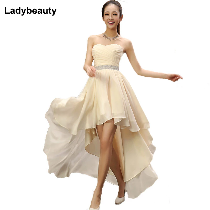 Ladybeauty Лучшая Кристальные пояса без рукавов плиссированные шифоновые короткие спереди длинные сзади бандажные вечерние платья
