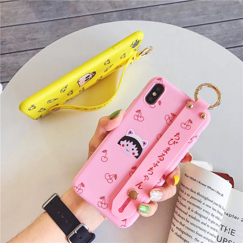 Crayon Shinchan Phone Cases For iPhone 6 6S 7 8 Plus Case Soft Glossy IMD Chibi Maruko Chan X XS MAX Wrist strap |