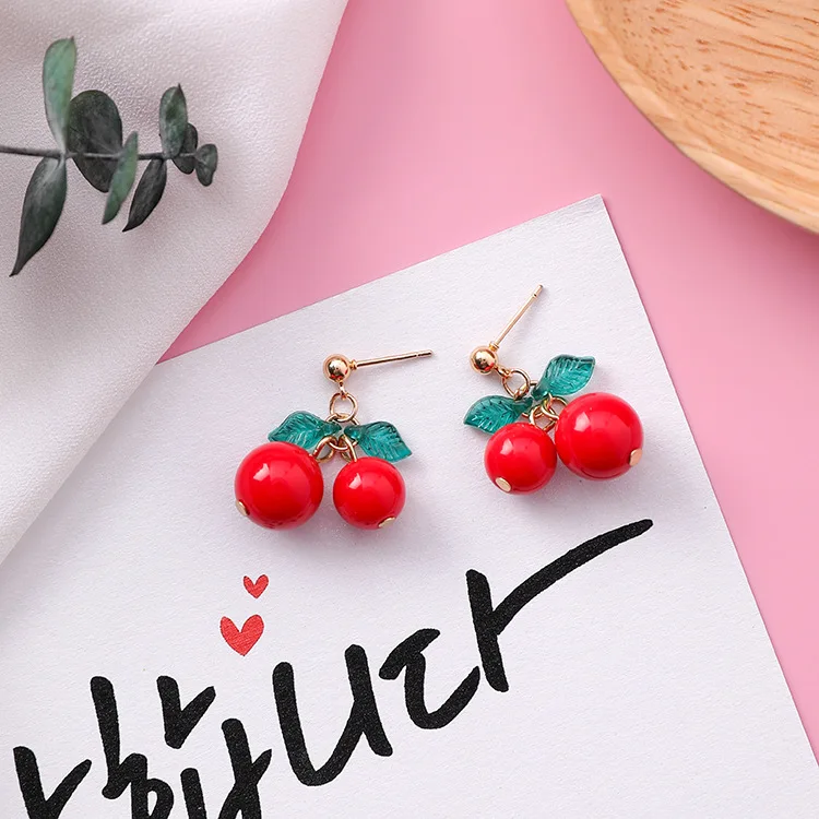 style-4 Корейская версия сладких красочных вишневых серьги с фруктами простые фрукты свежие вишни девушка сердце оранжевый личности дамы серьги - Окраска металла: style-4