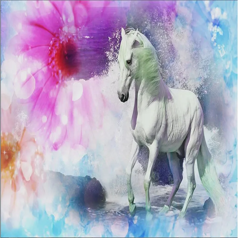 

beibehang 3d wallpaper home decoration white horse hand painted flower living room restaurant painting mural panel fotobehang